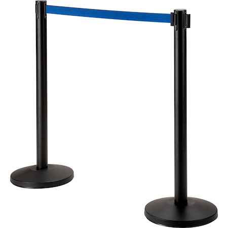 Global Industrial Retractable Belt Barrier, 40 Black Post, 10' Blue Belt 708416BL